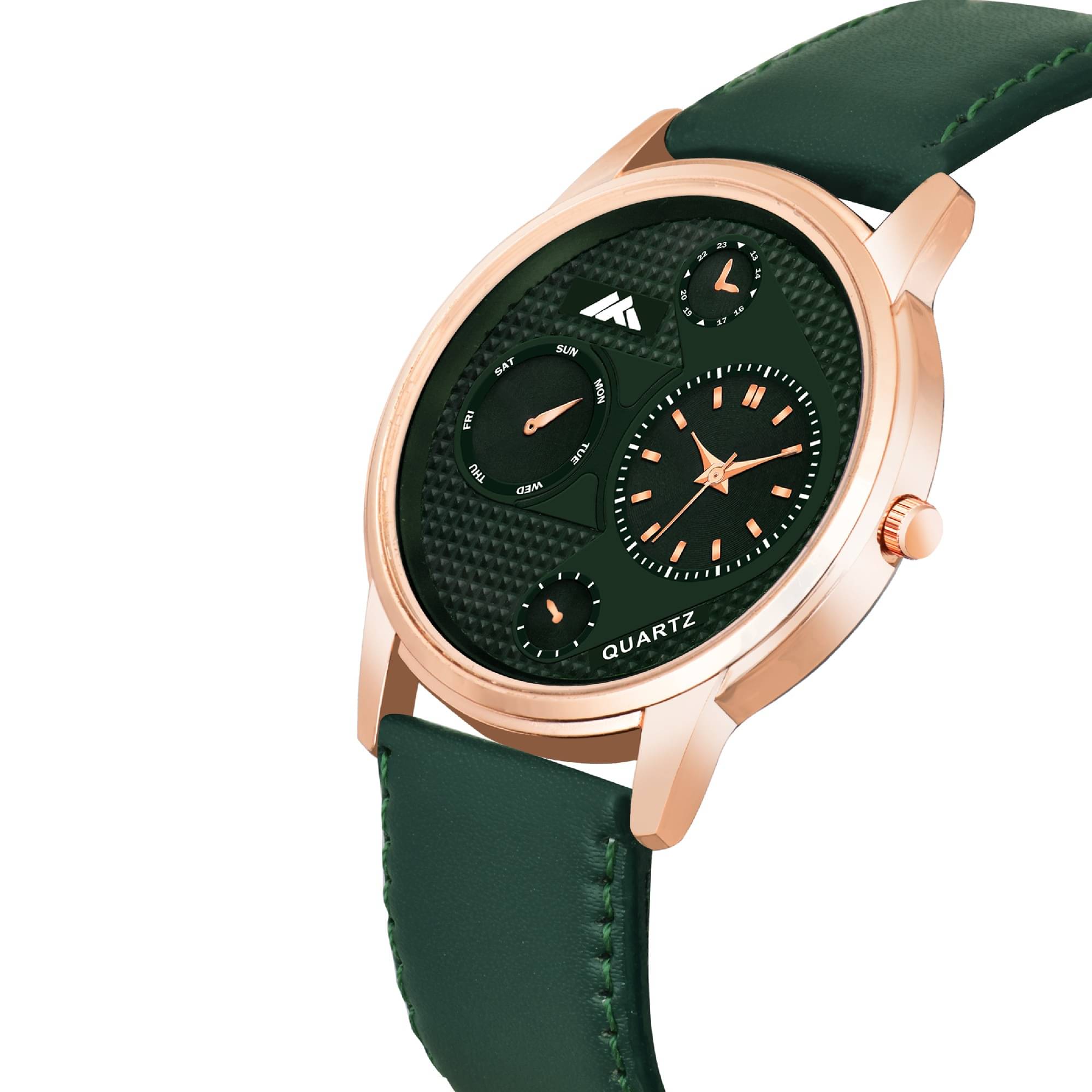     			Newman Green Leather Analog Men's Watch