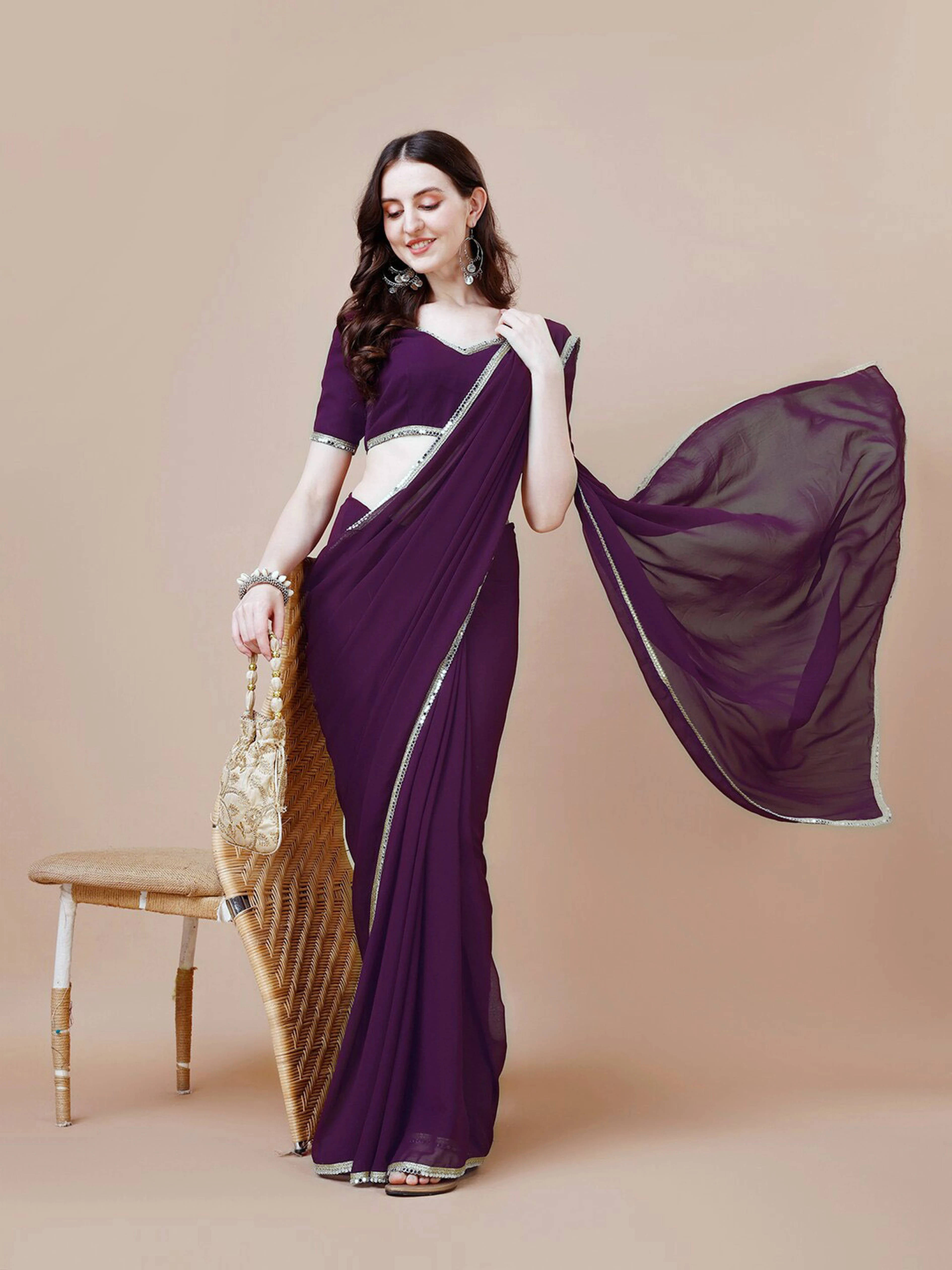 Noise Satin Embellished Regular Saree With Unstitched Blouse Piece ( Purple ) Noise Satin Embellished Regular Saree With Unstitched Blouse Piece ( Purple )