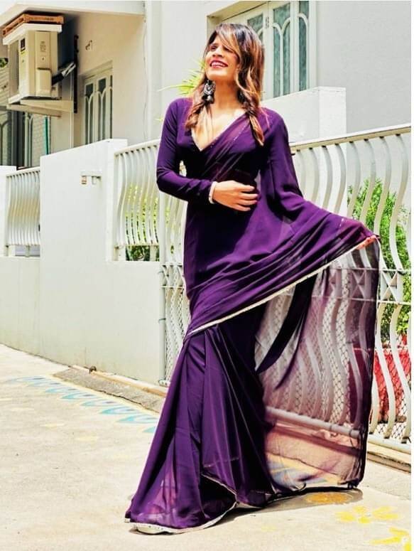     			Noise Satin Solid Regular Saree With Unstitched Blouse Piece ( Purple )