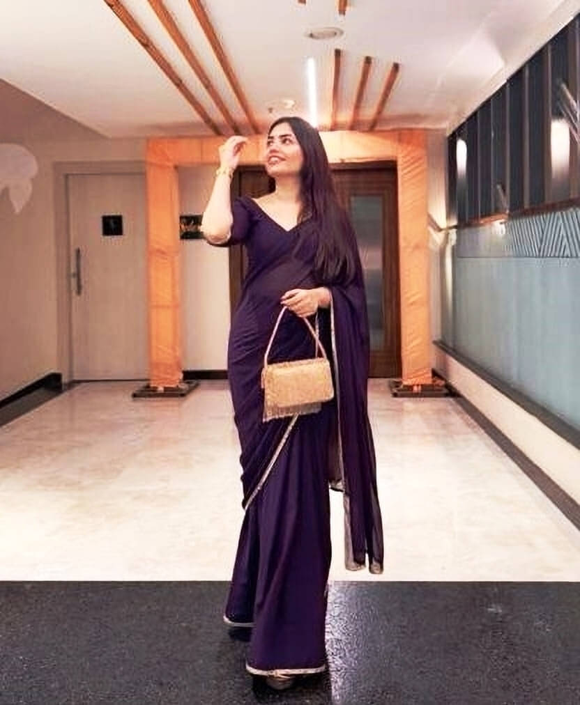     			Noise Satin Solid Regular Saree With Unstitched Blouse Piece ( Purple )