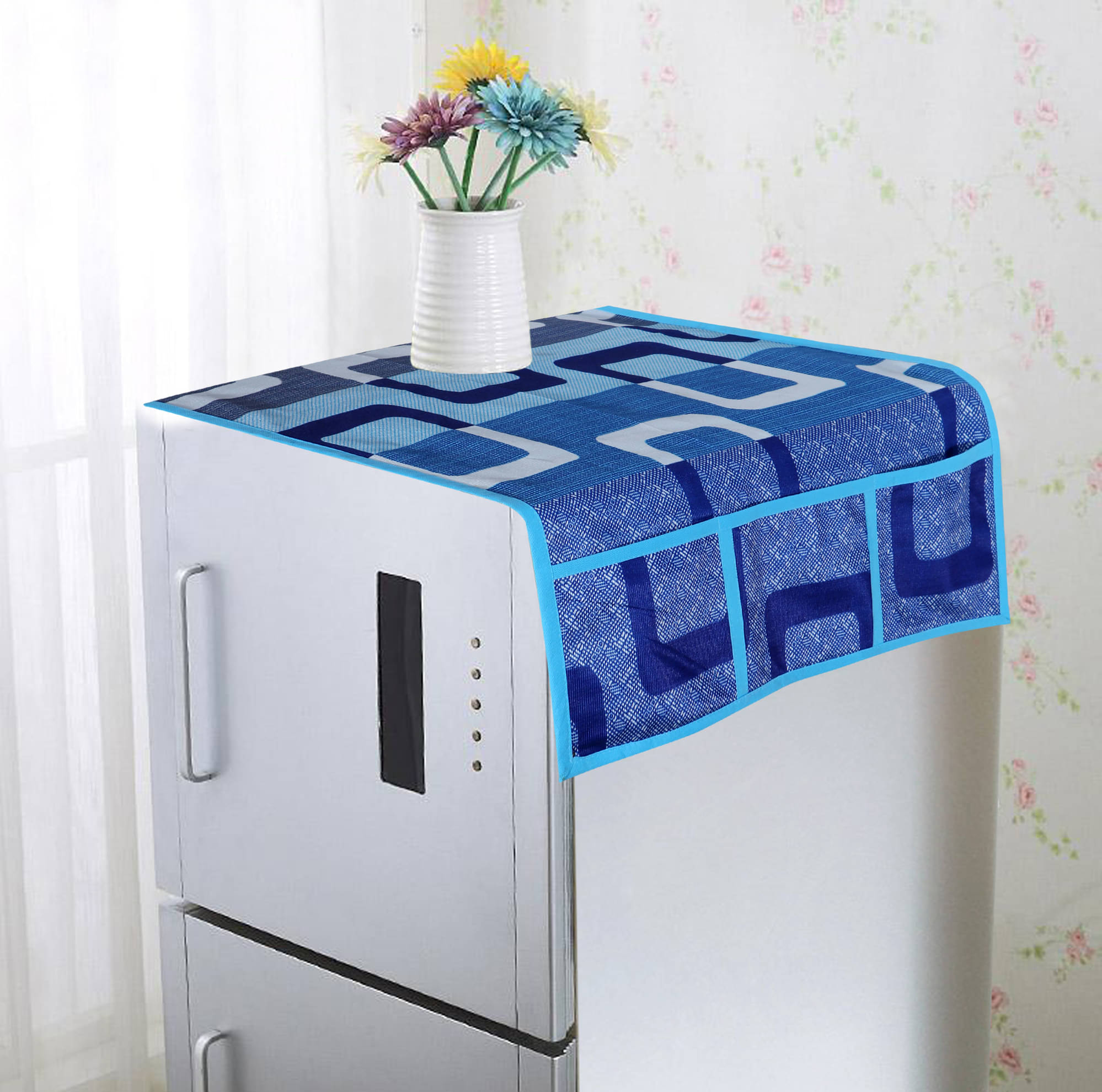     			Omkar Manufacturers Polyester Abstract Printed Top Cover ( 99 54 ) Pack of 1 - Blue