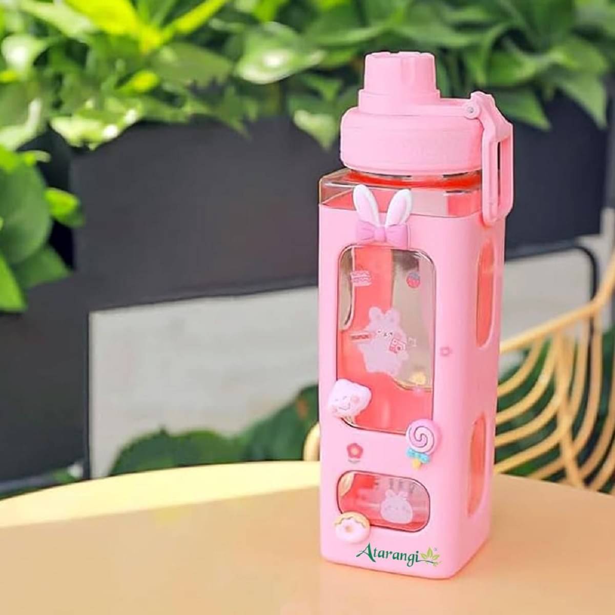     			RAMDEV ENTERPRISE  Plastic Kawaii Cute Water Bottle with Straw - 700ml Leakproof BPA-Free Bottle for Girls & Boys, Includes Straw,2D & 3D Stickers - Cute Pink Color School Water Bottle for Girls