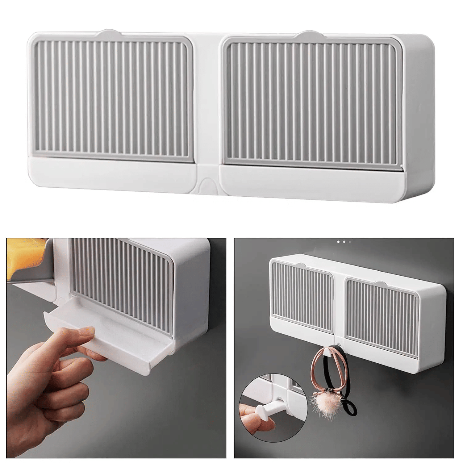     			Radhe Fashion Soap case,  Double Grids Soap Holder, Wall-Mounted with Cover Double Grid-Asphalt Toilet Laundry soap Box, No Drilling Clamshell soap Box, Soap Holder for Bathroom, Drainage Box with Cover Soap Holder