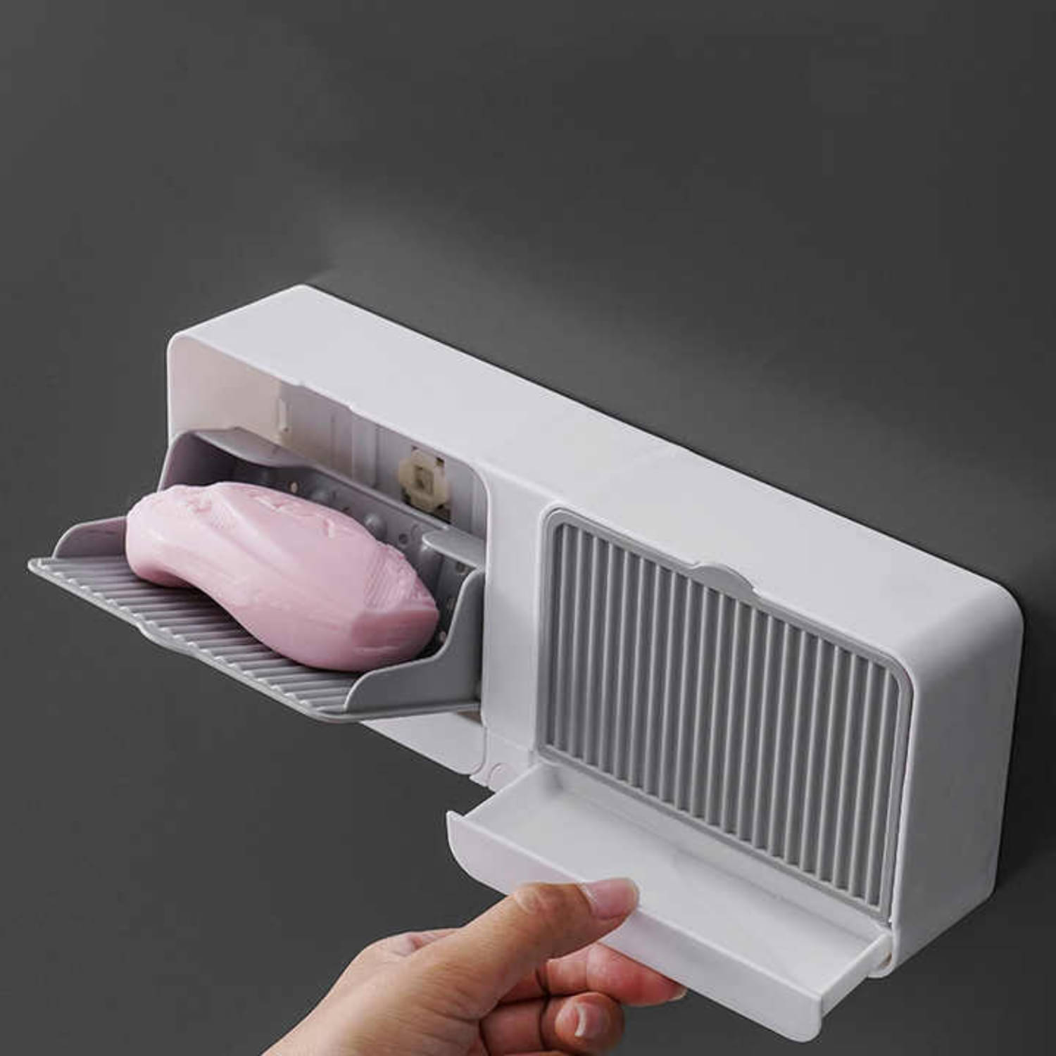     			Radhe Fashion Soap case,  Double Grids Soap Holder, Wall-Mounted with Cover Double Grid-Asphalt Toilet Laundry soap Box, No Drilling Clamshell soap Box, Soap Holder for Bathroom, Drainage Box with Cover Soap Holder(1 Pack)