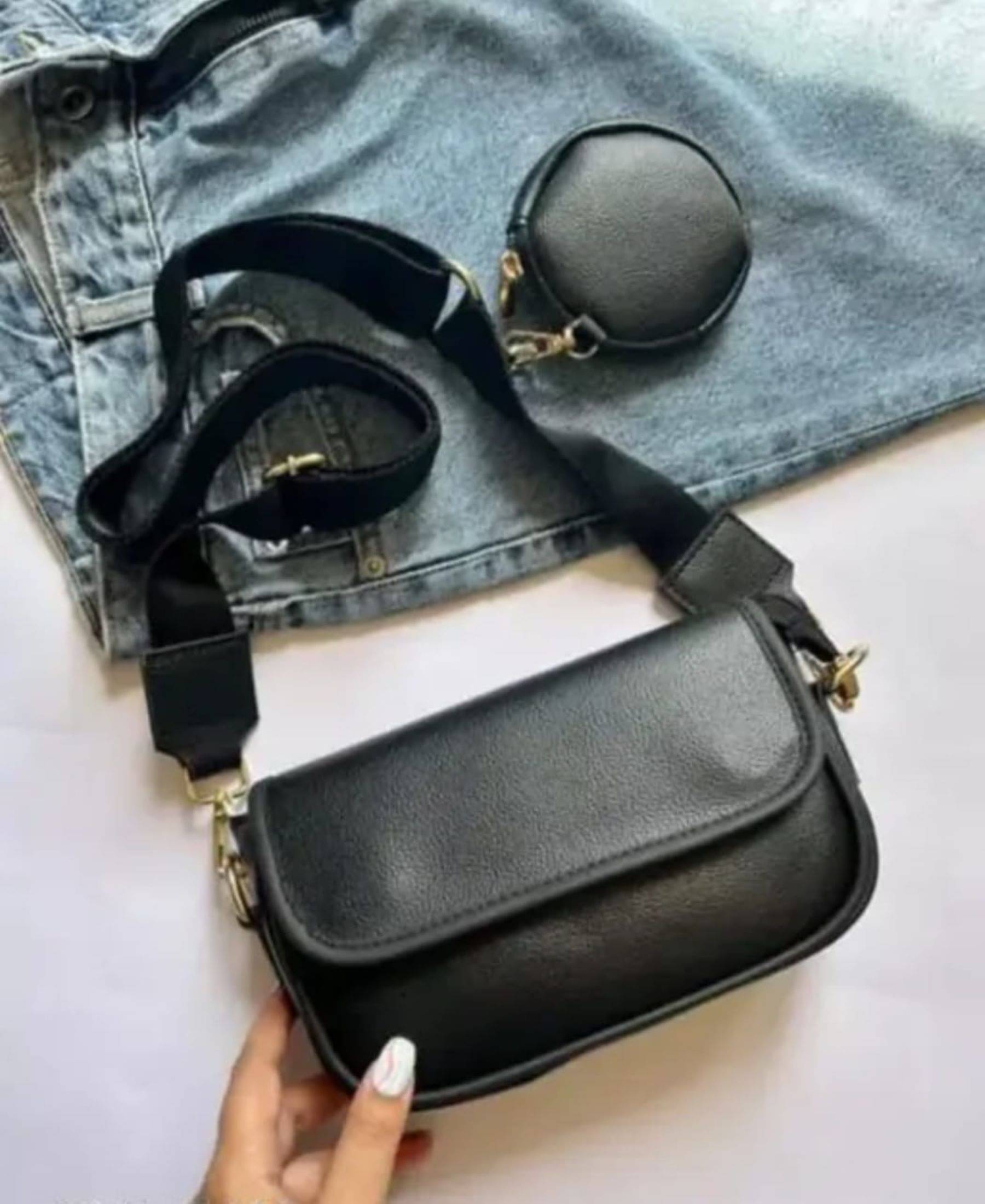     			Raez Sling Bag PU Set of 2 ( Black )