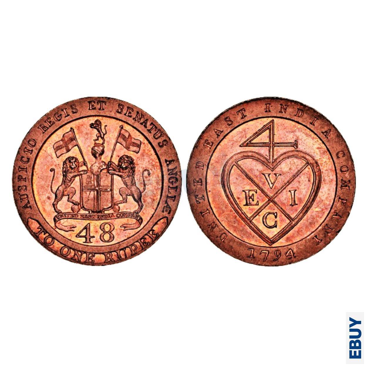 Rare 1/48 Rupee 1794 Madras Presidency, British India old Copper fancy Coin Rare 1/48 Rupee 1794 Madras Presidency, British India old Copper fancy Coin