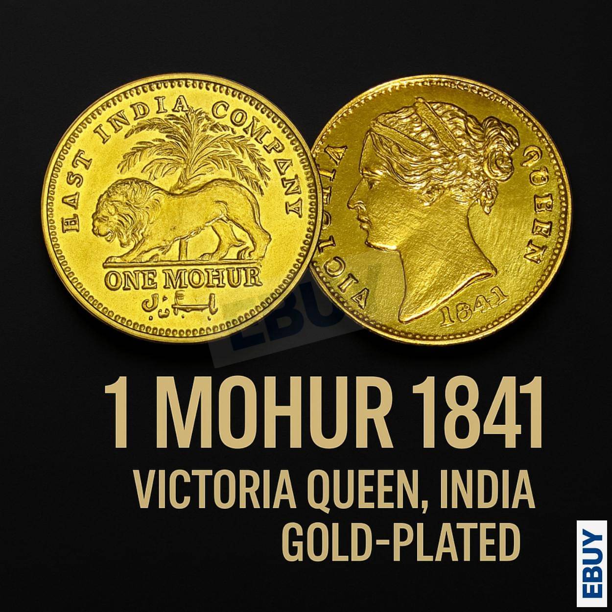     			Rare 1 Mohur 1841 Victoria Queen, British India old Gold-Plated fancy Coin
