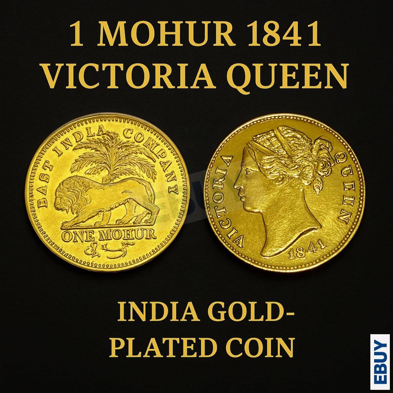     			Rare 1 Mohur 1841 Victoria Queen, British India old Gold-Plated fancy Coin