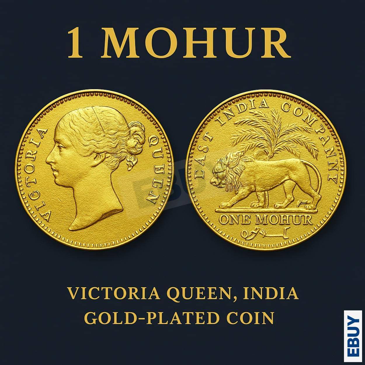     			Rare 1 Mohur - Victoria Queen, British India old Gold-Plated fancy Coin