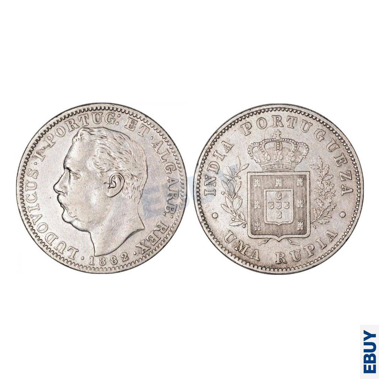     			Rare 1 Rupee/UMA Rupia 1882 Louis I, Portuguese India old fancy Coin