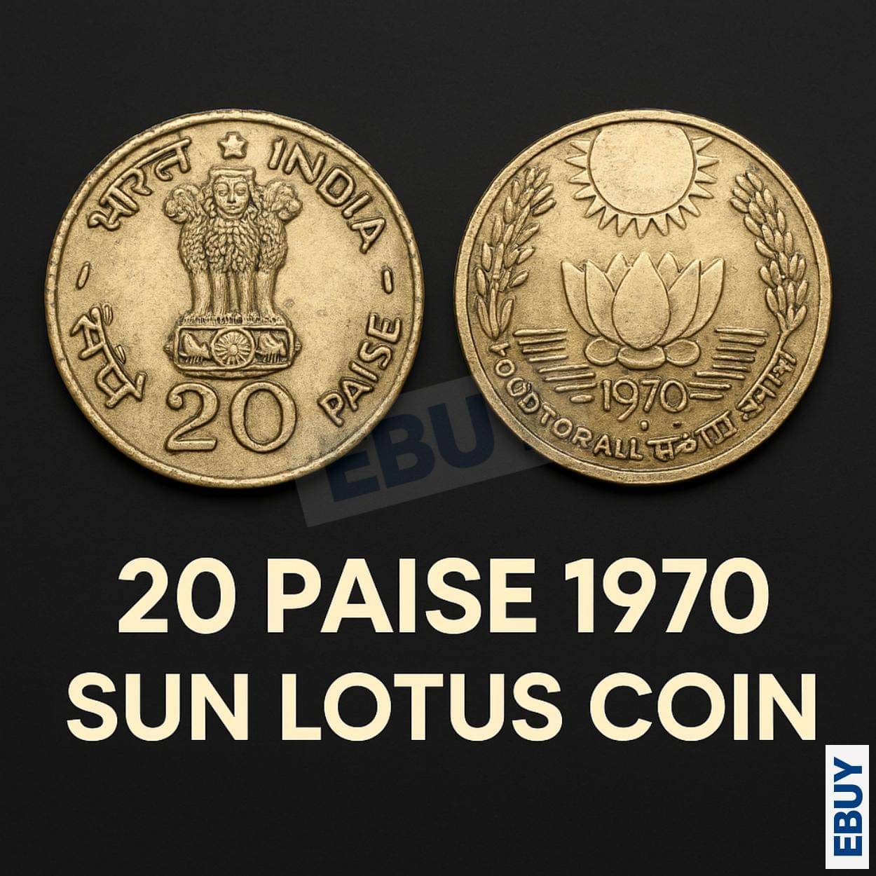     			Rare 20 Paise 1970 Sun Lotus, India old fancy Brass Coin
