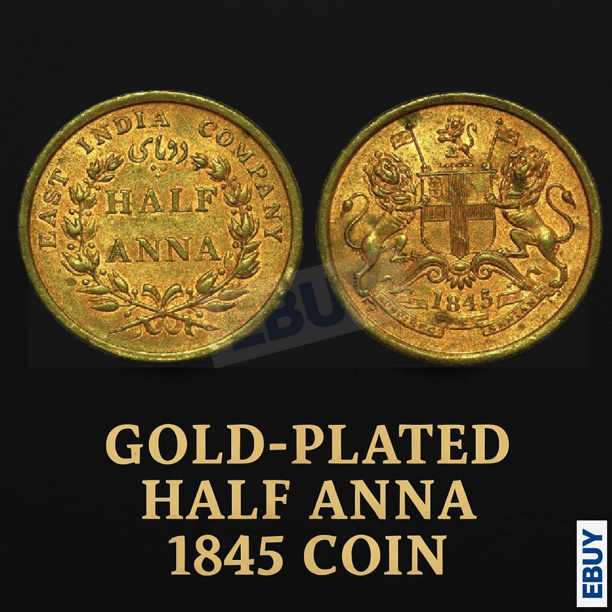     			Rare Half Anna 1845, British India old Gold-Plated fancy Coin