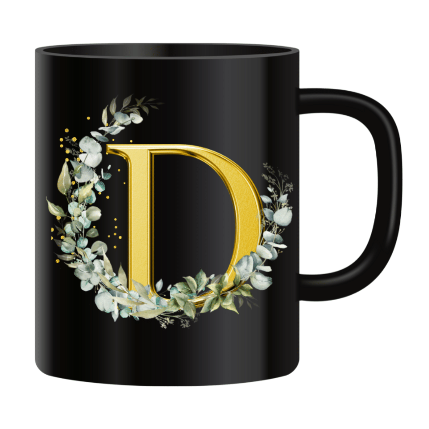     			Ridaa Printed Black D Ceramic Coffee Mug 350 mL ( Pack of 1 )