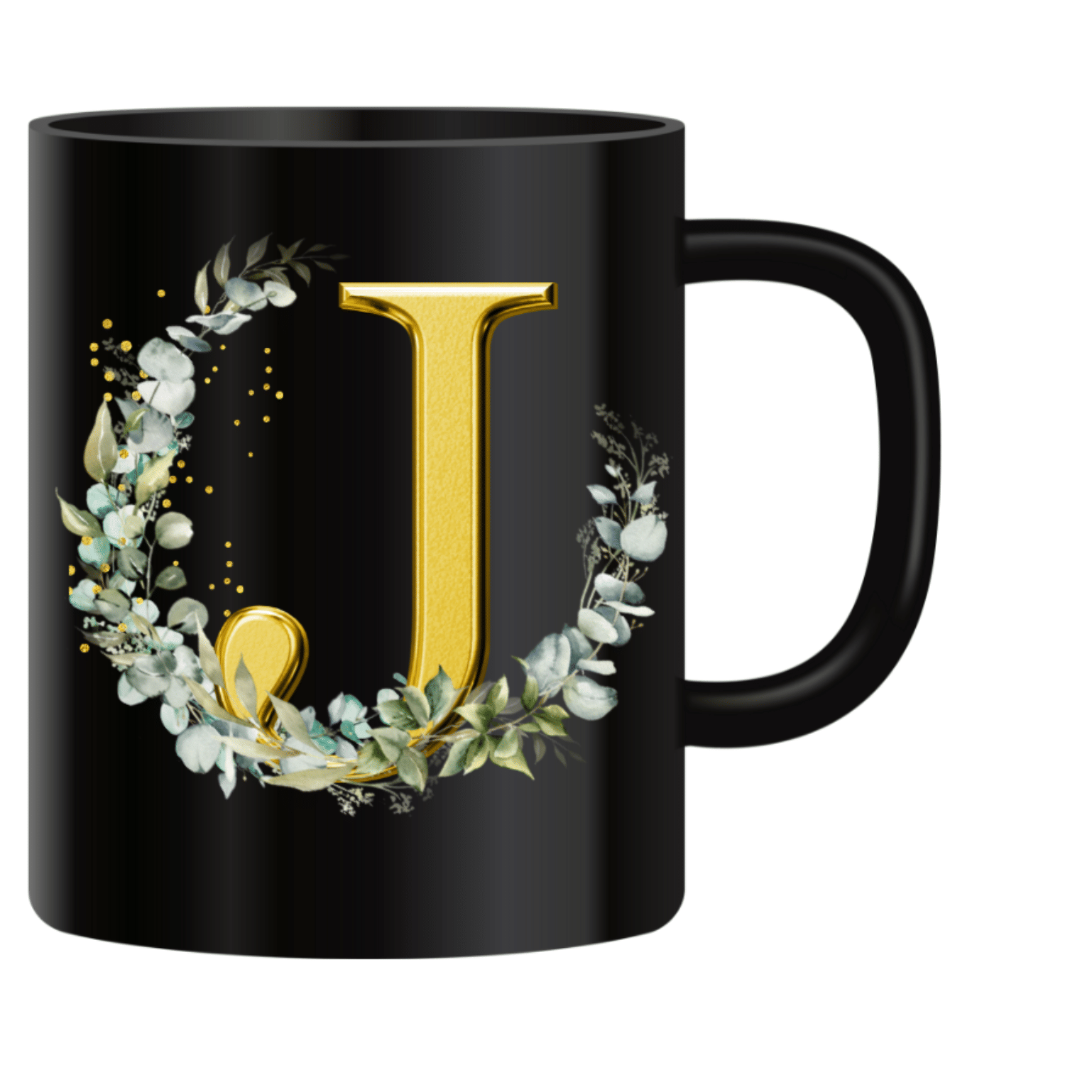     			Ridaa Printed Black J Ceramic Coffee Mug 350 mL ( Pack of 1 )
