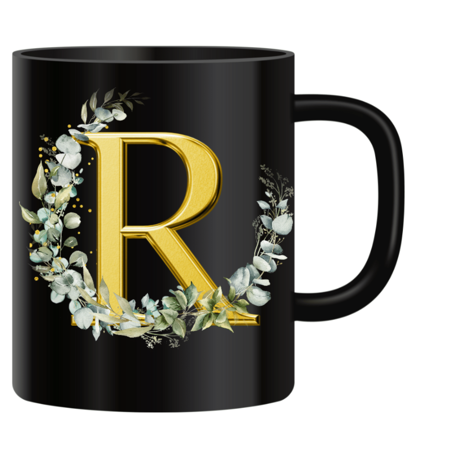     			Ridaa Printed Black R Ceramic Coffee Mug 350 mL ( Pack of 1 )