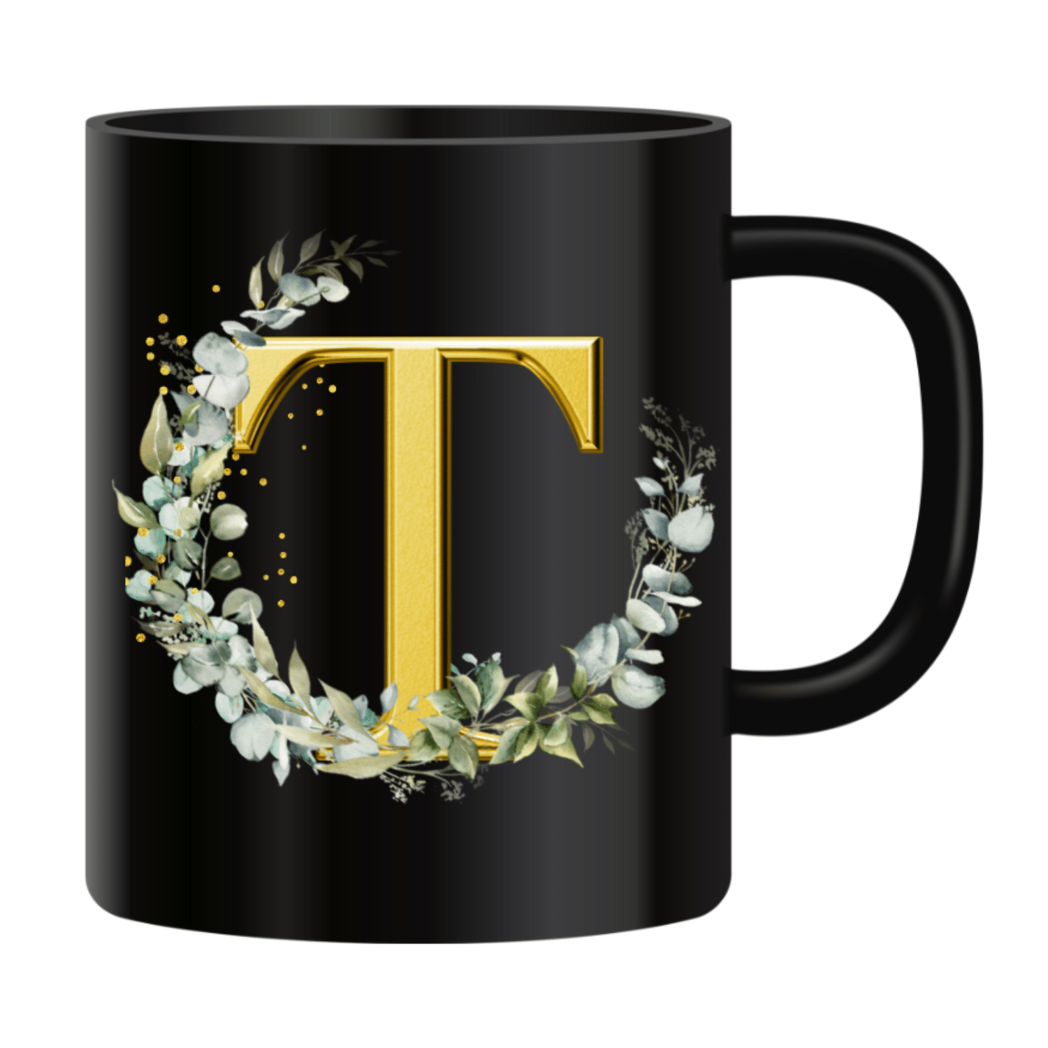     			Ridaa Printed Black T Ceramic Coffee Mug 350 mL ( Pack of 1 )