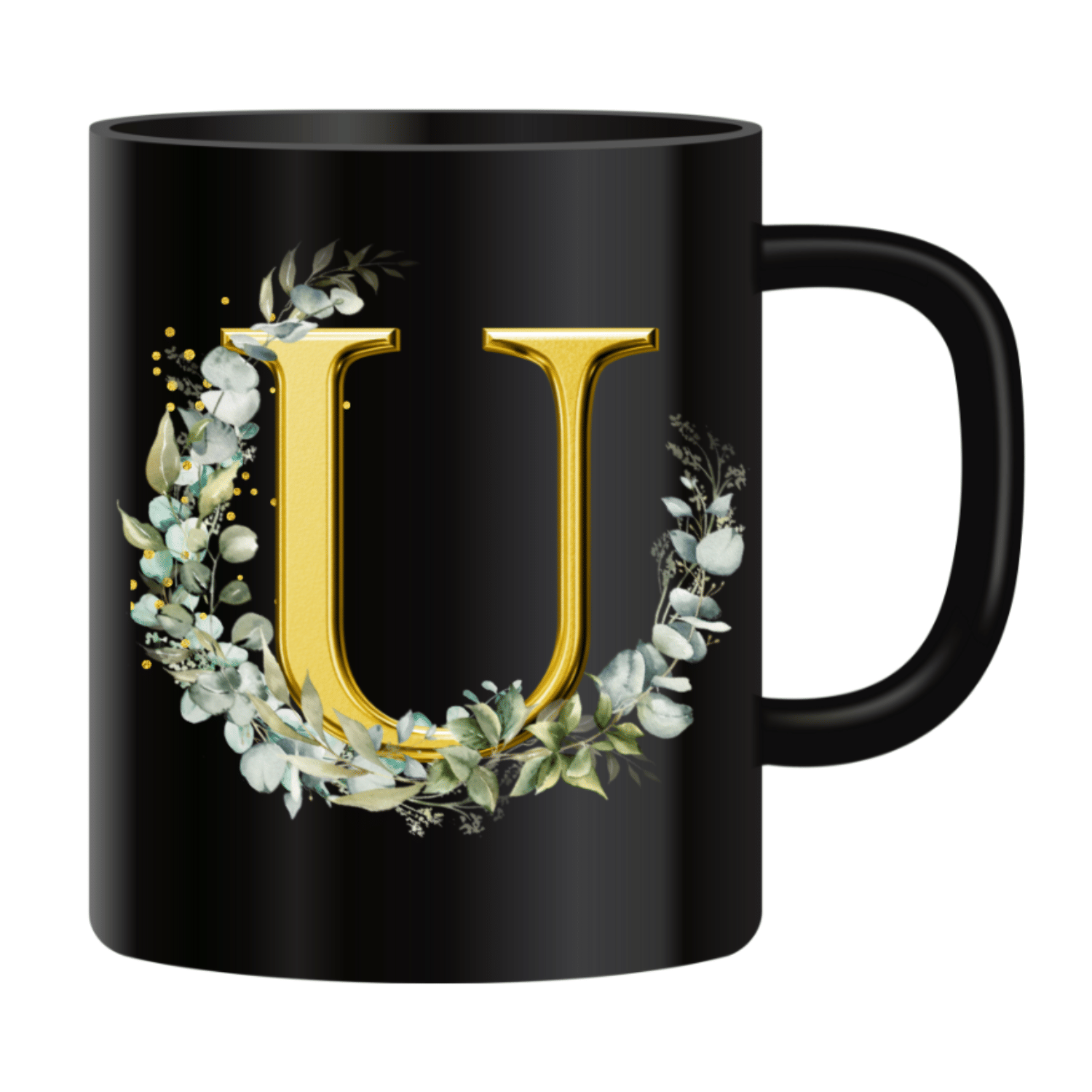     			Ridaa Printed Black U Ceramic Coffee Mug 350 mL ( Pack of 1 )