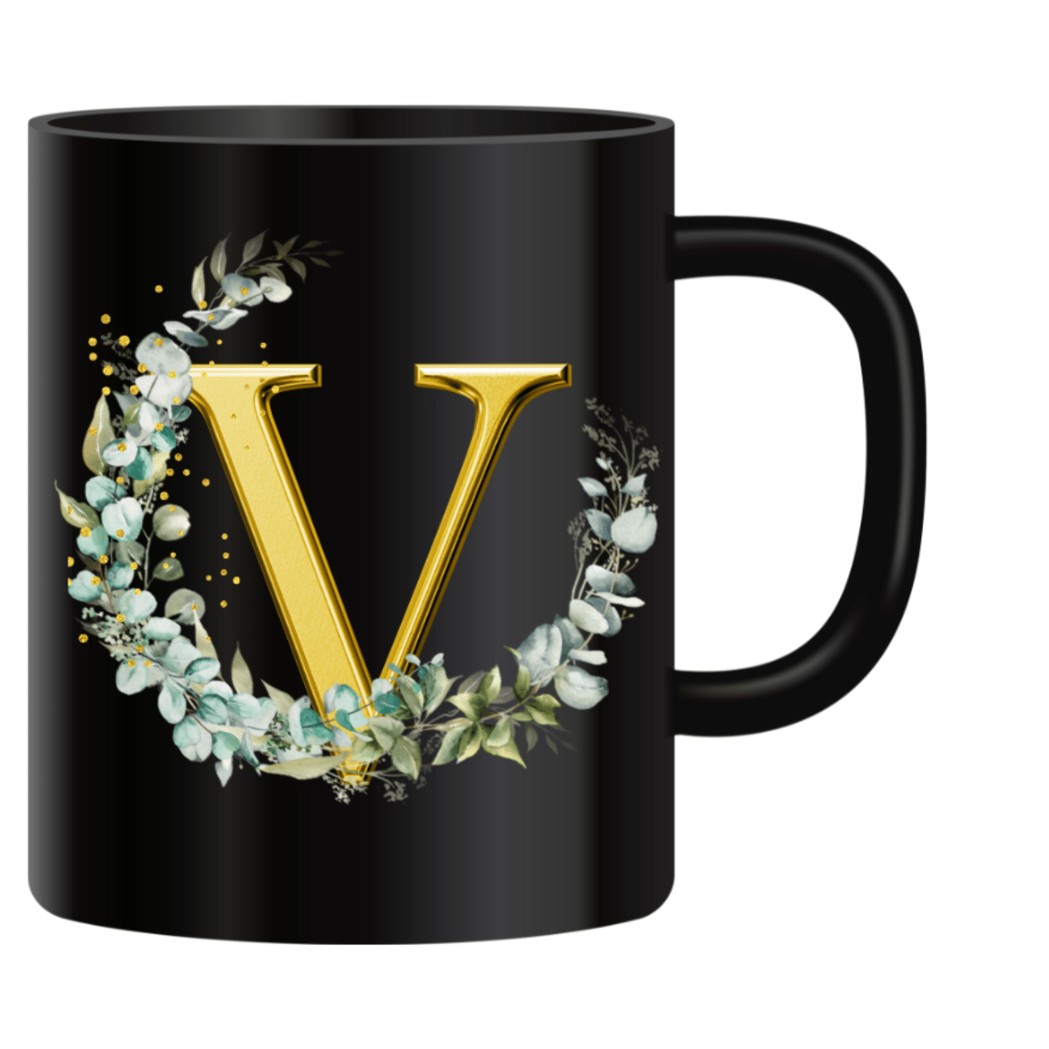     			Ridaa Printed Black V Ceramic Coffee Mug 350 mL ( Pack of 1 )