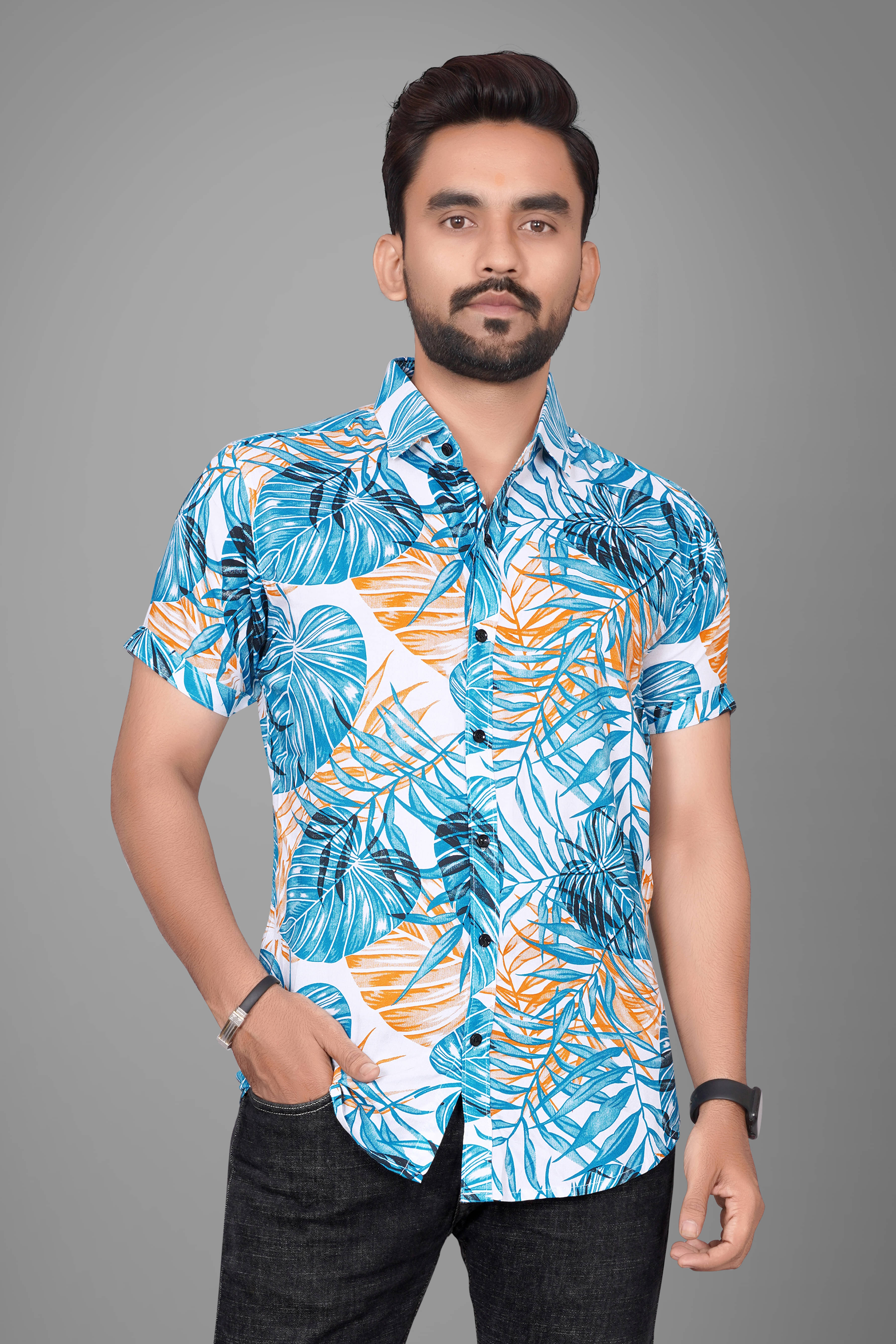     			SUR-T Viscose Regular Fit Printed Half Sleeves Men's Casual Shirt - Blue ( Pack of 1 )