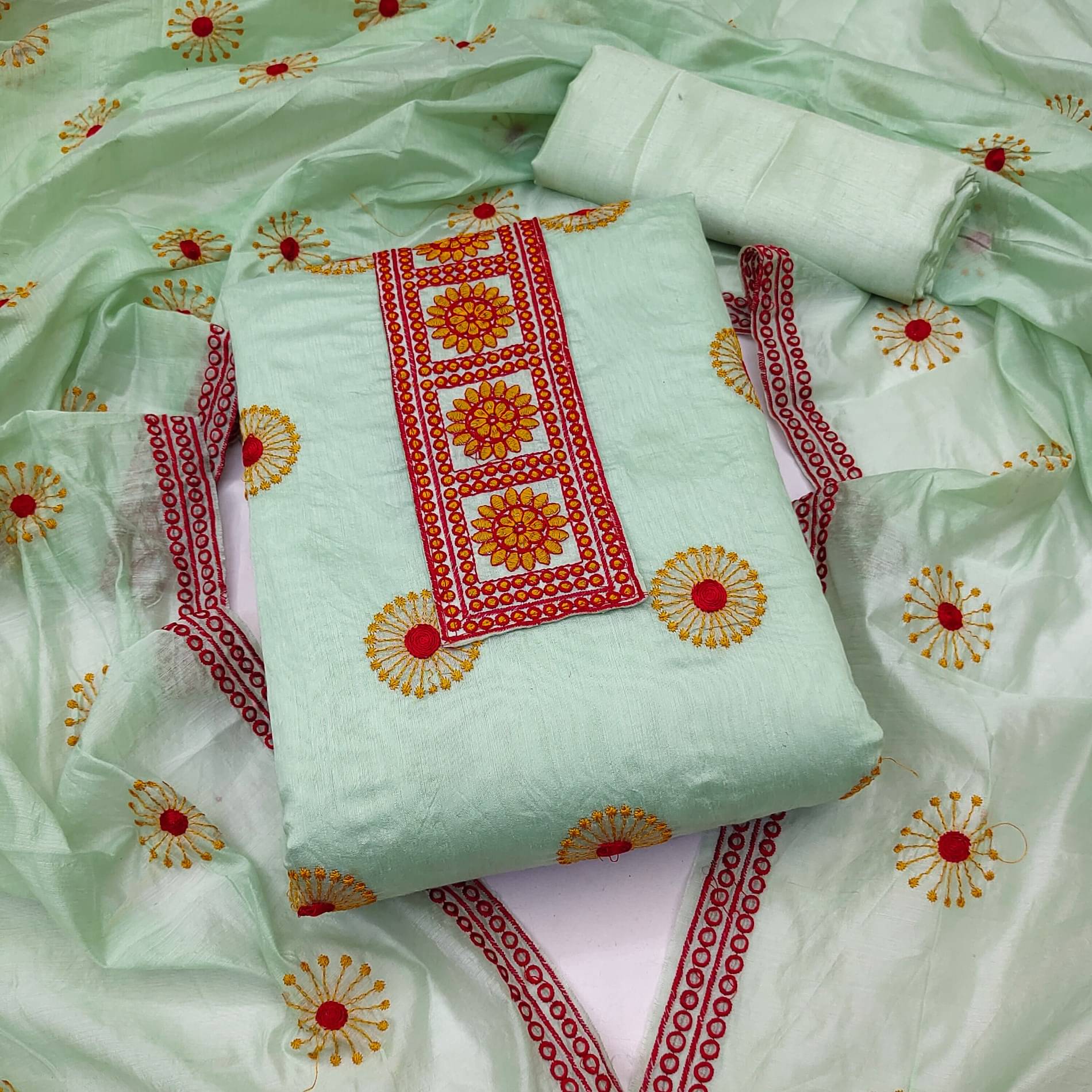 Shree Mahantam Women Chanderi Unstitched Dress Material ( Sea Green ) Shree Mahantam Women Chanderi Unstitched Dress Material ( Sea Green )