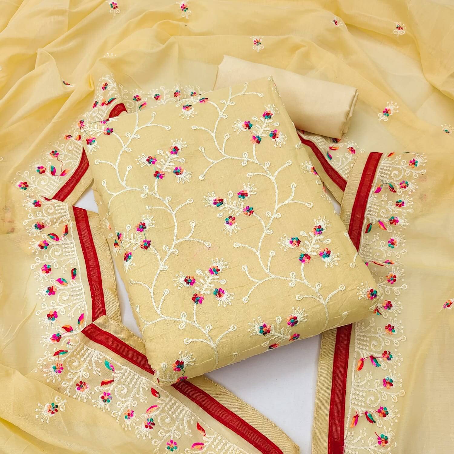Shree Mahantam Women Chanderi Unstitched Dress Material ( Beige ) Shree Mahantam Women Chanderi Unstitched Dress Material ( Beige )