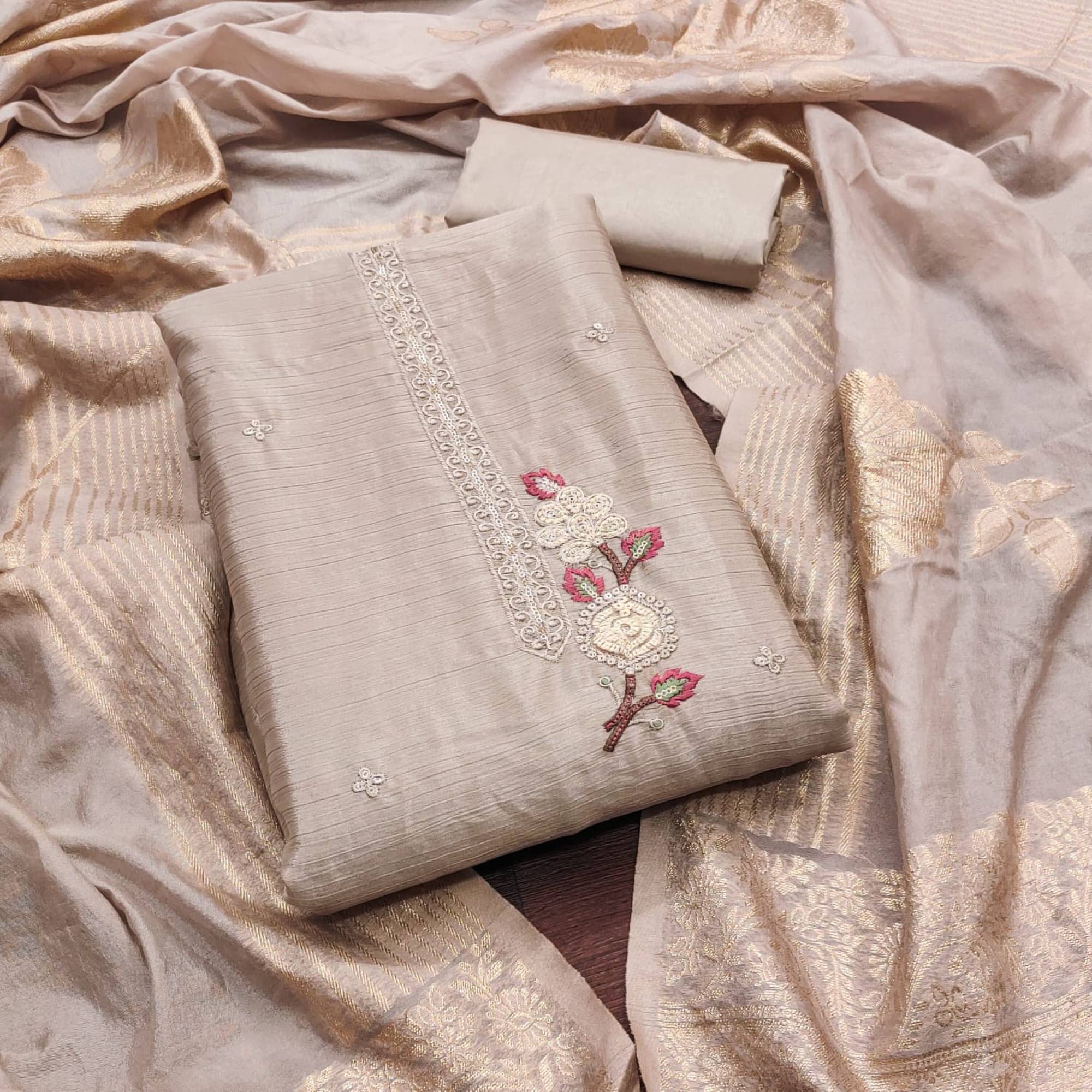 Shree Mahantam Women Chiffon Unstitched Dress Material ( Beige ) Shree Mahantam Women Chiffon Unstitched Dress Material ( Beige )