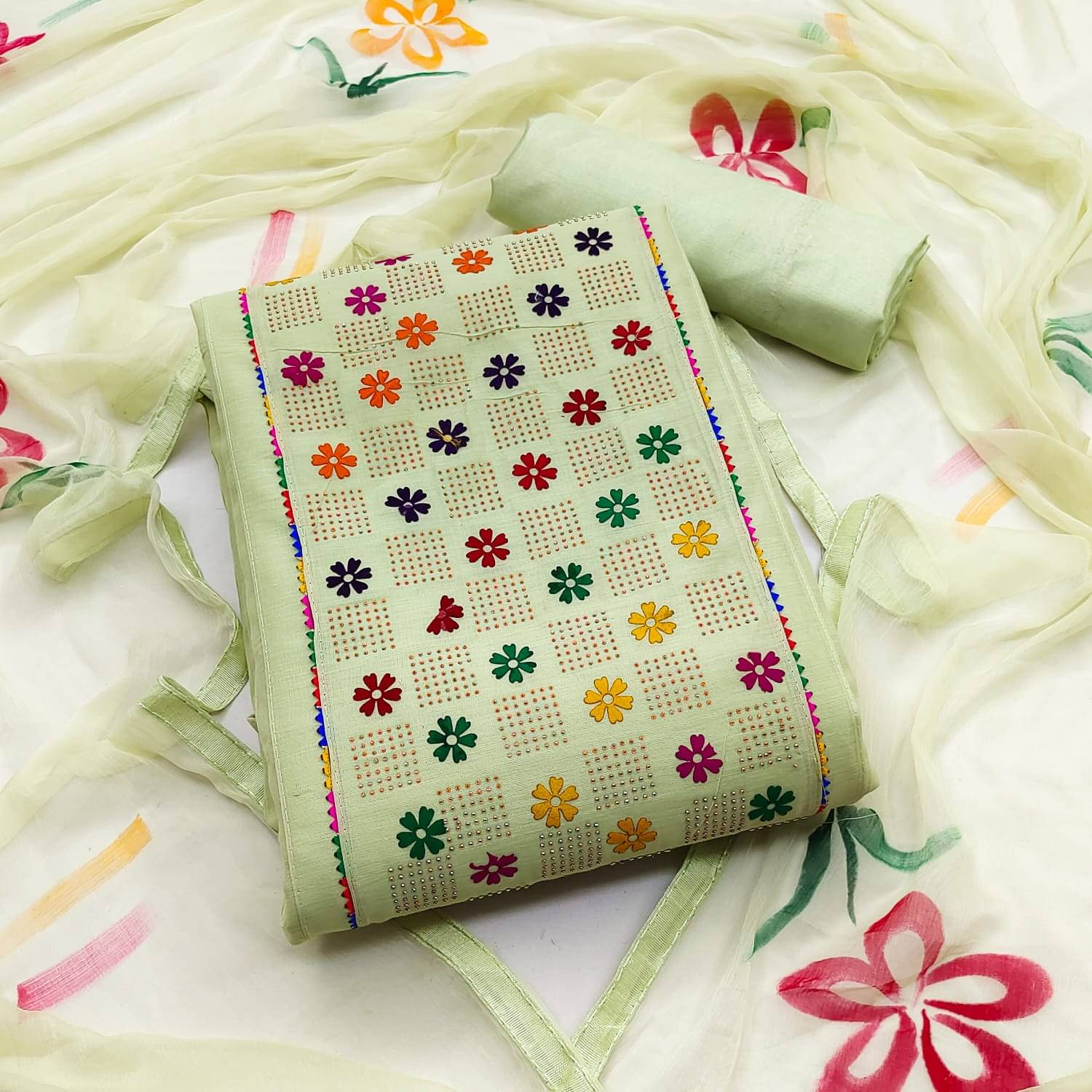 Shree Mahantam Women Cotton Unstitched Dress Material ( Green )     			Shree Mahantam Women Cotton Unstitched Dress Material ( Green )