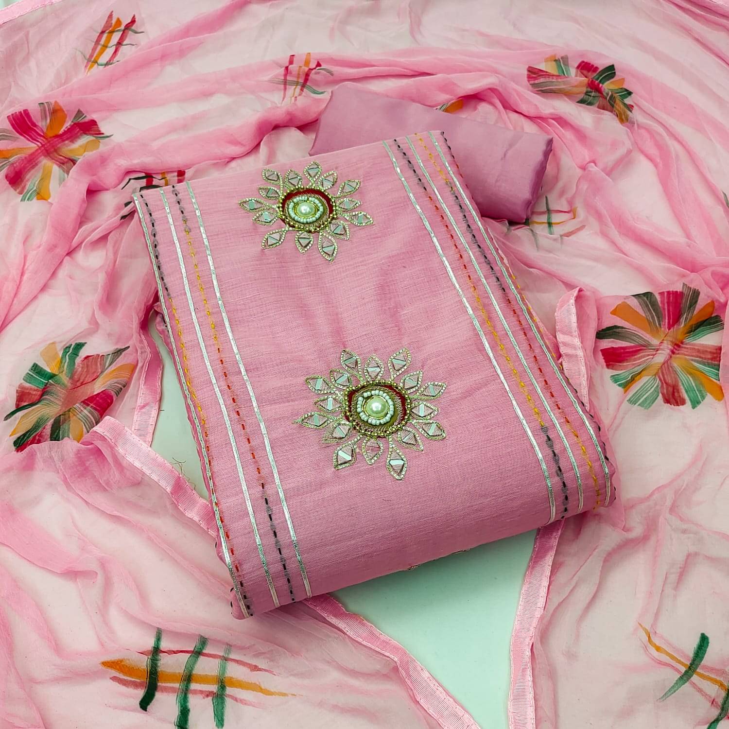 Shree Mahantam Women Cotton Unstitched Dress Material ( Pink )     			Shree Mahantam Women Cotton Unstitched Dress Material ( Pink )
