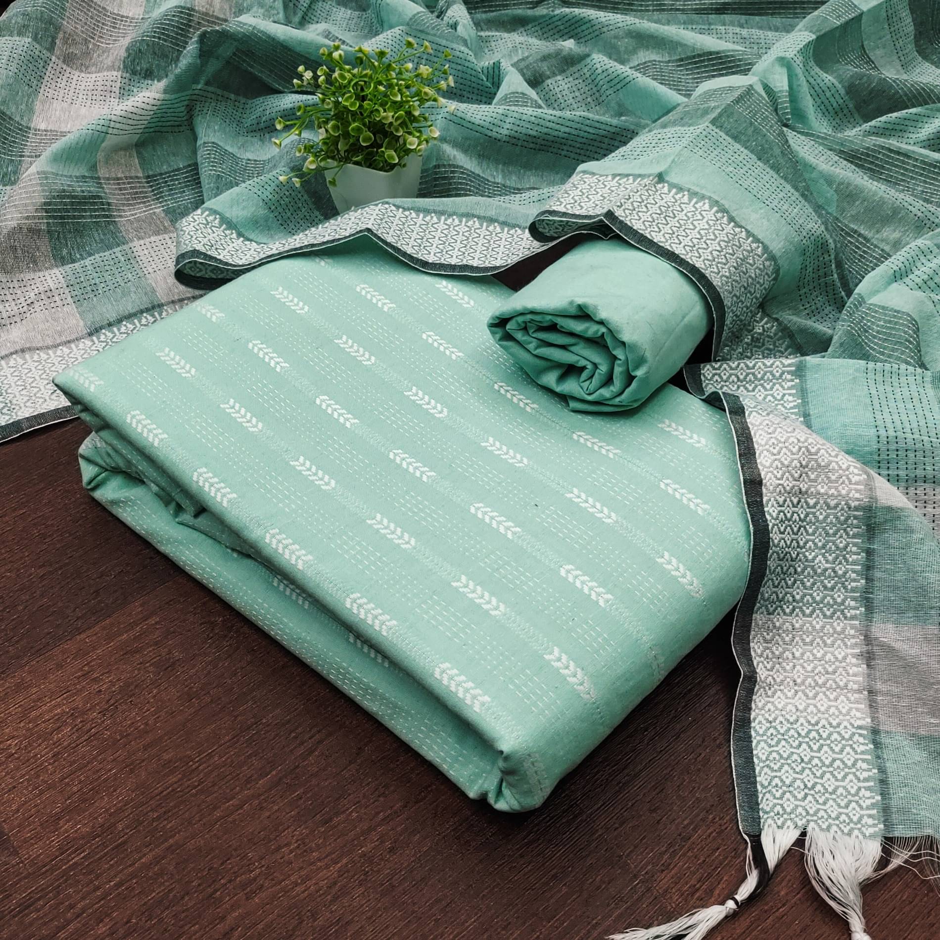 Shree Mahantam Women Cotton Unstitched Dress Material ( Sea Green )     			Shree Mahantam Women Cotton Unstitched Dress Material ( Sea Green )