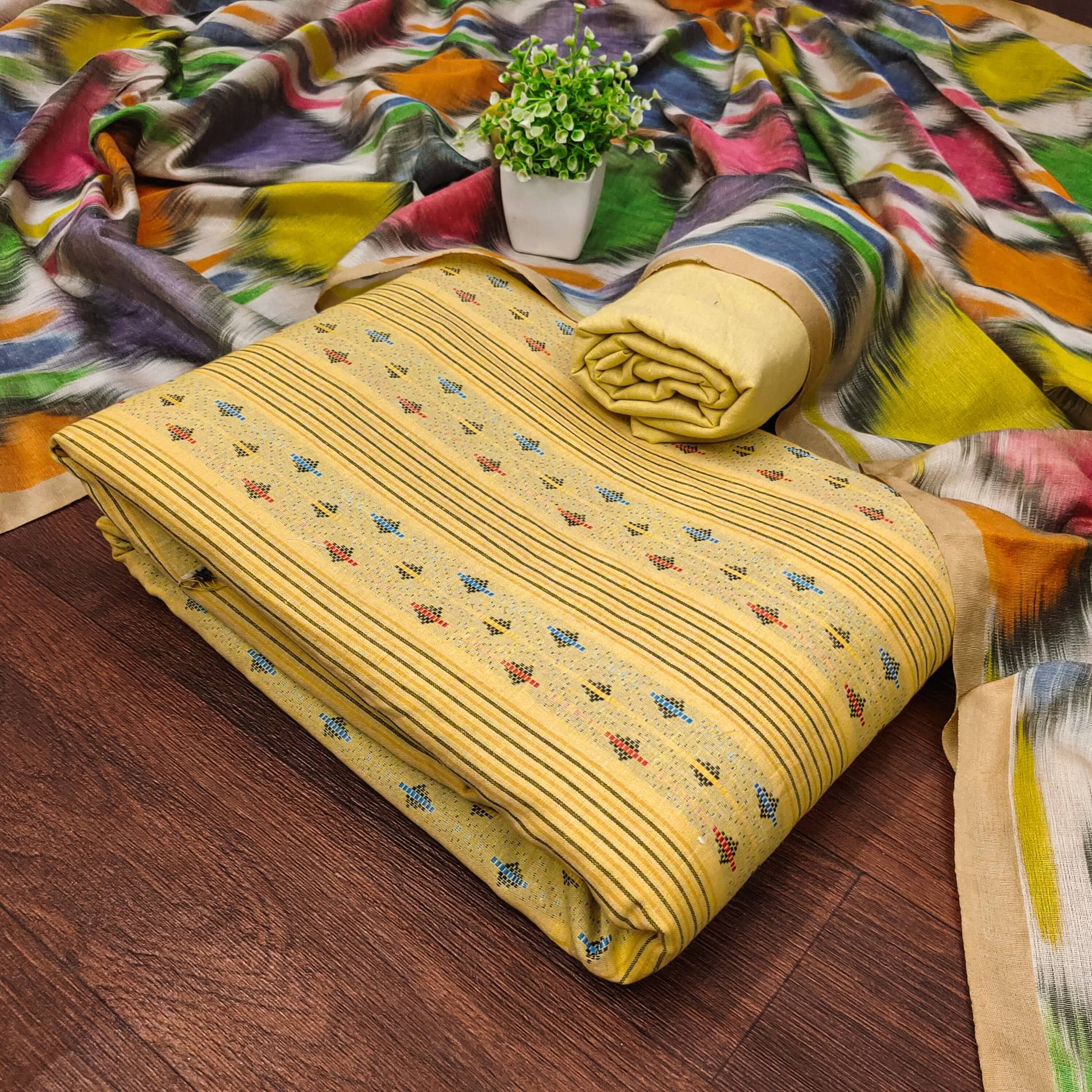Shree Mahantam Women Cotton Unstitched Dress Material ( Yellow ) Shree Mahantam Women Cotton Unstitched Dress Material ( Yellow )