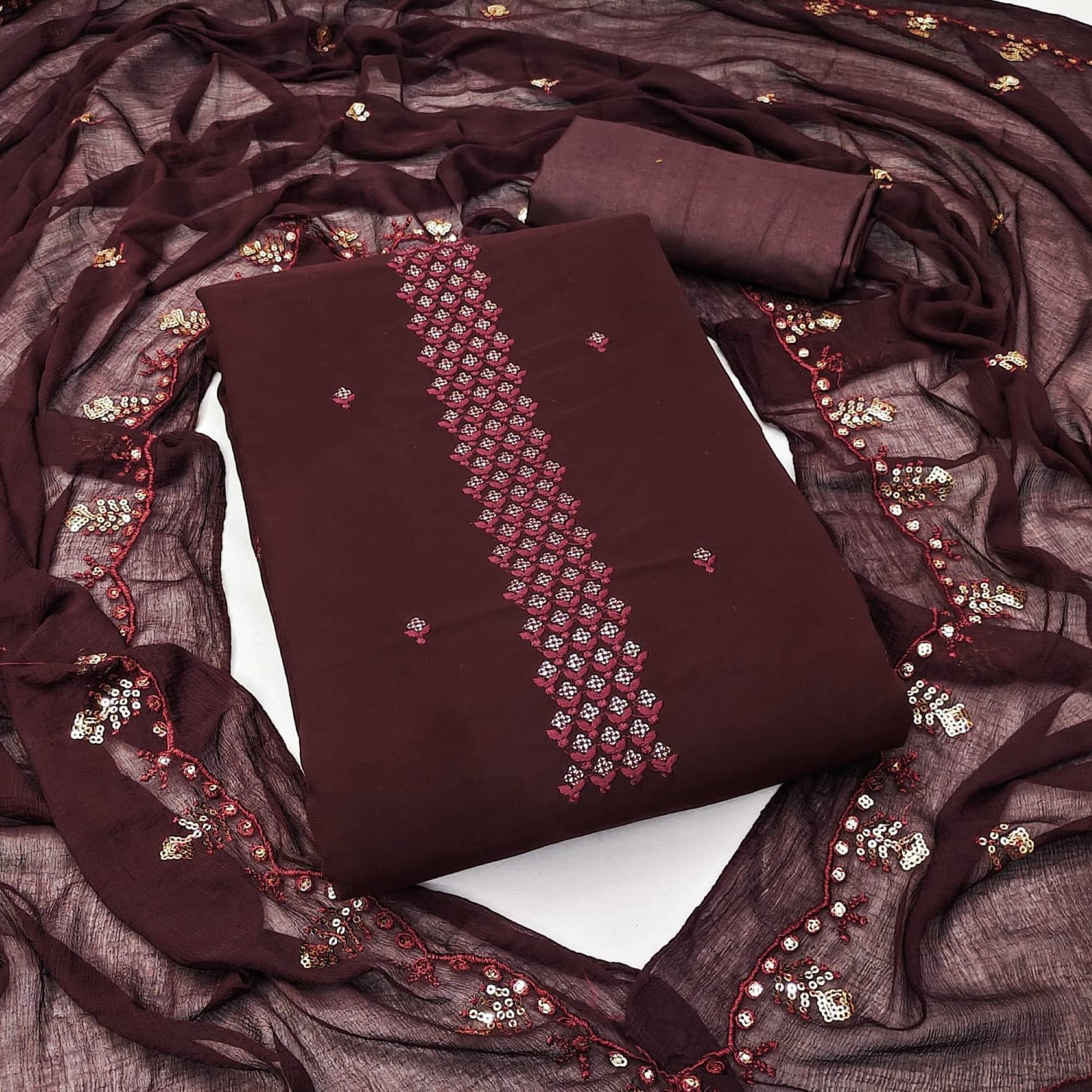 Shree Mahantam Women Georgette Unstitched Dress Material ( Maroon ) Shree Mahantam Women Georgette Unstitched Dress Material ( Maroon )