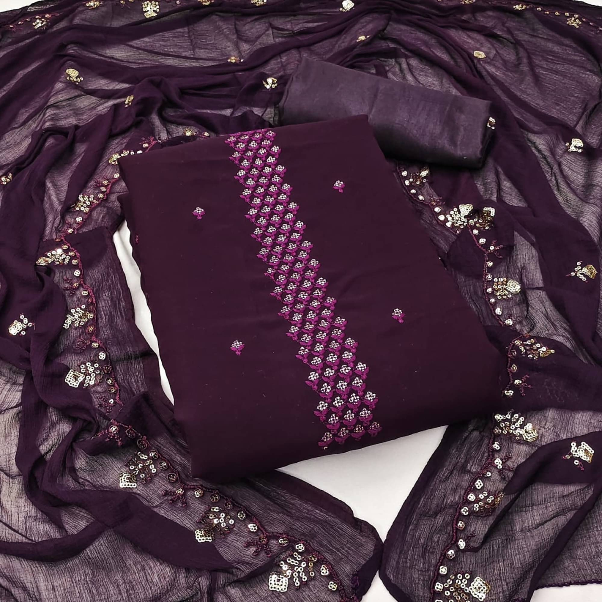 Shree Mahantam Women Georgette Unstitched Dress Material ( Purple ) Shree Mahantam Women Georgette Unstitched Dress Material ( Purple )