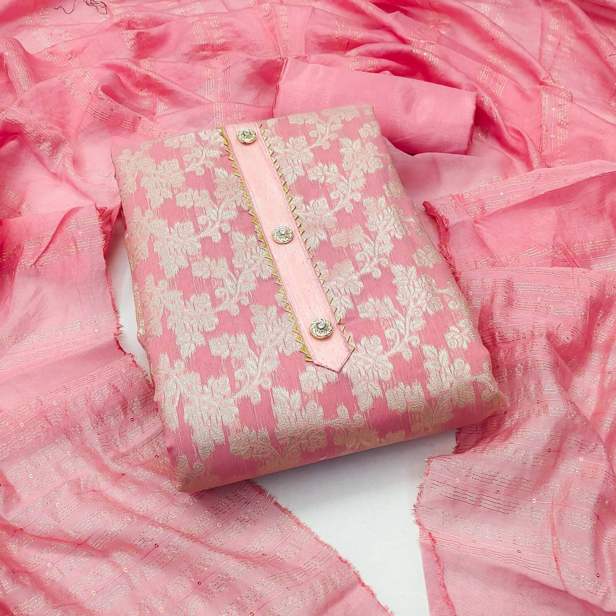 Shree Mahantam Women Jacquard Unstitched Dress Material ( Pink )     			Shree Mahantam Women Jacquard Unstitched Dress Material ( Pink )