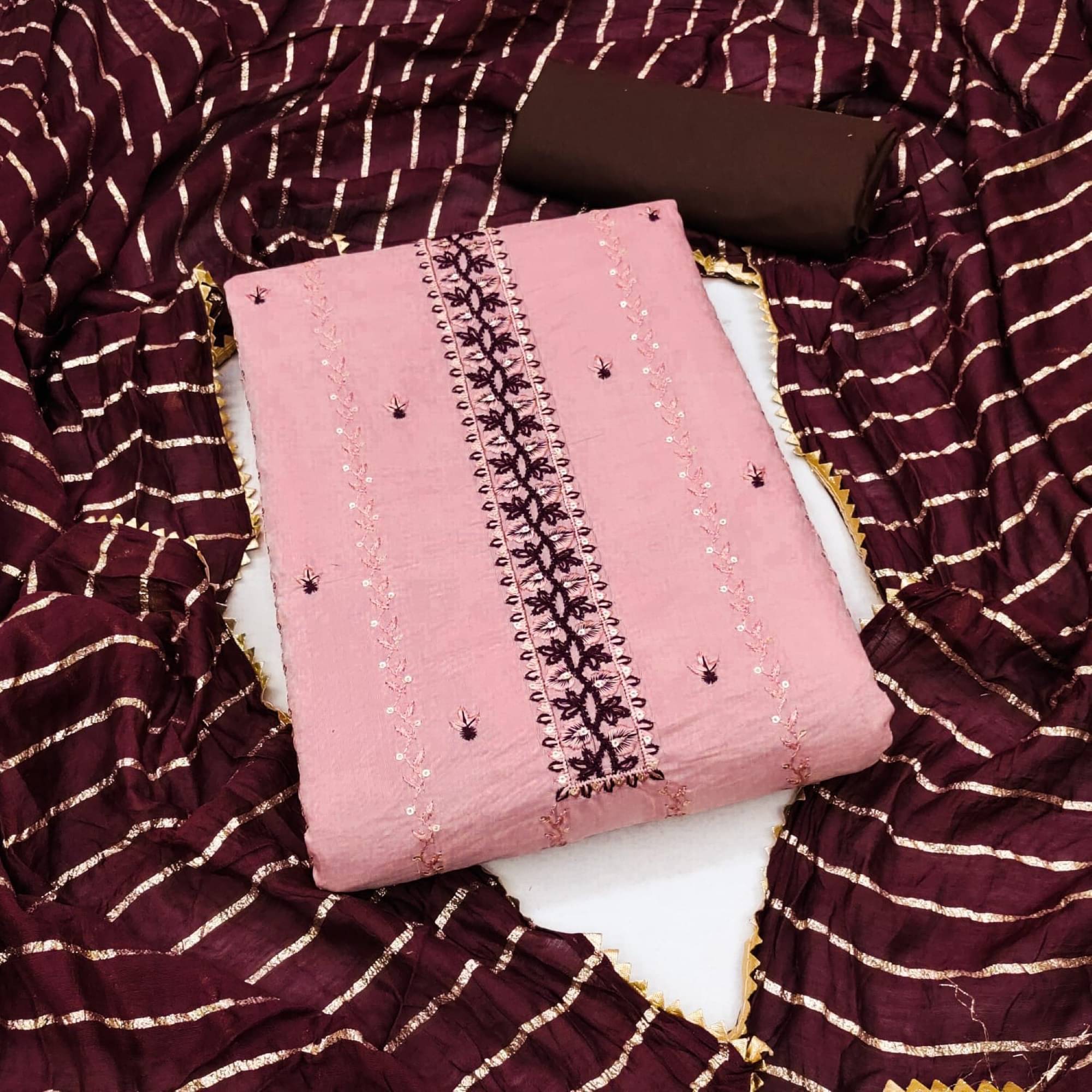     			Shree Mahantam Women Jacquard Unstitched Dress Material ( Pink )