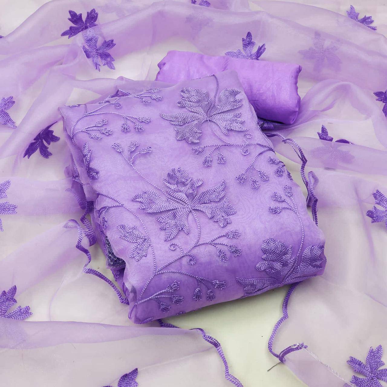 Shree Mahantam Women Organza Unstitched Dress Material ( Lavender )     			Shree Mahantam Women Organza Unstitched Dress Material ( Lavender )