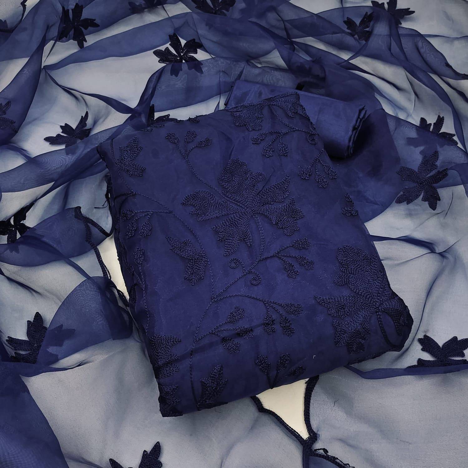     			Shree Mahantam Women Organza Unstitched Dress Material ( Navy Blue )