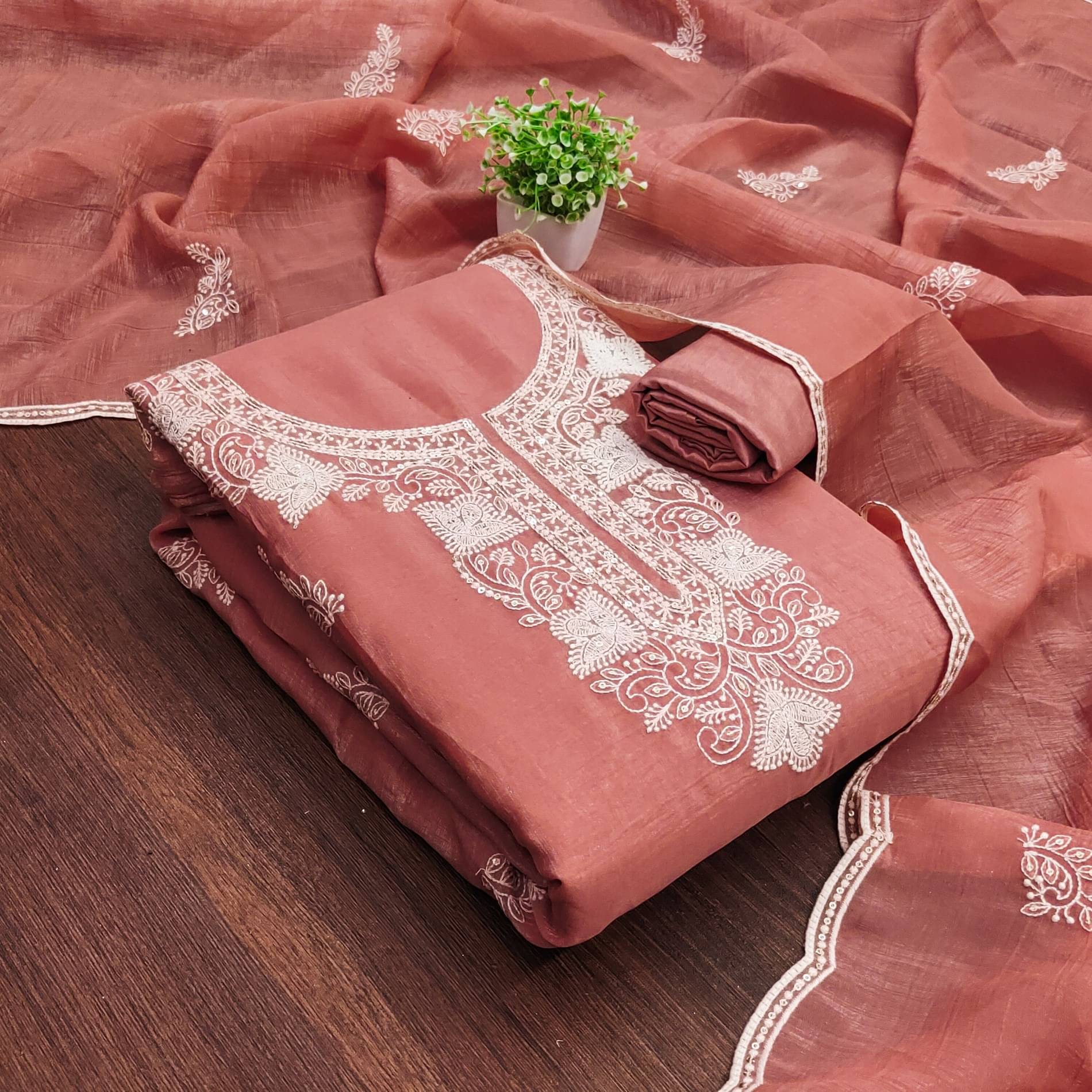     			Shree Mahantam Women Organza Unstitched Dress Material ( Peach )