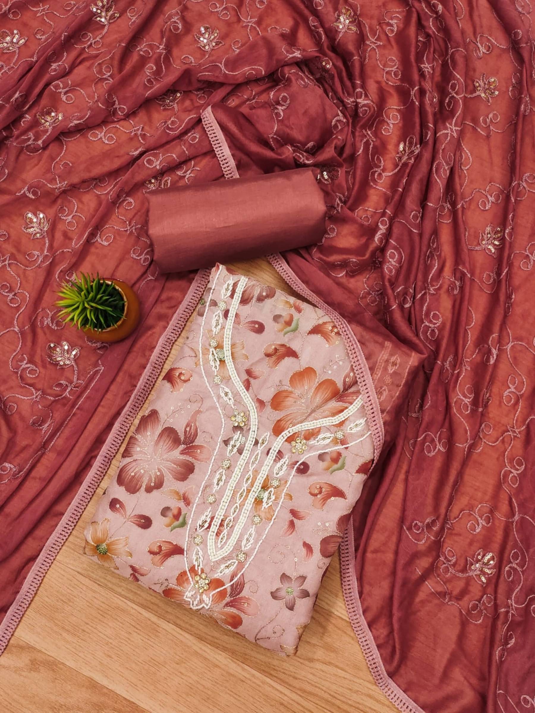    			Shree Mahantam Women Organza Unstitched Dress Material ( Pink )