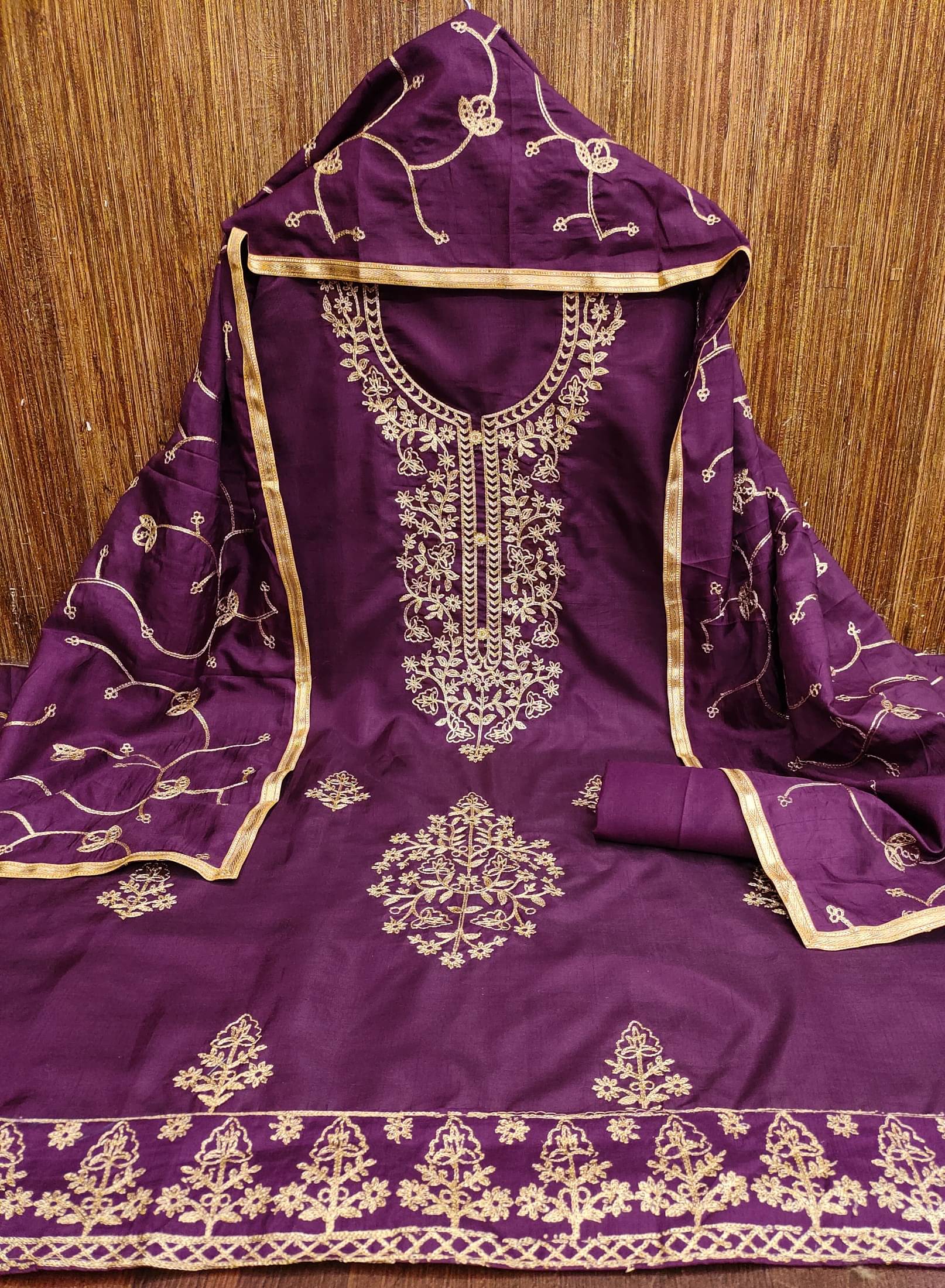 Shree Mahantam Women Silk Unstitched Dress Material ( Wine )     			Shree Mahantam Women Silk Unstitched Dress Material ( Wine )