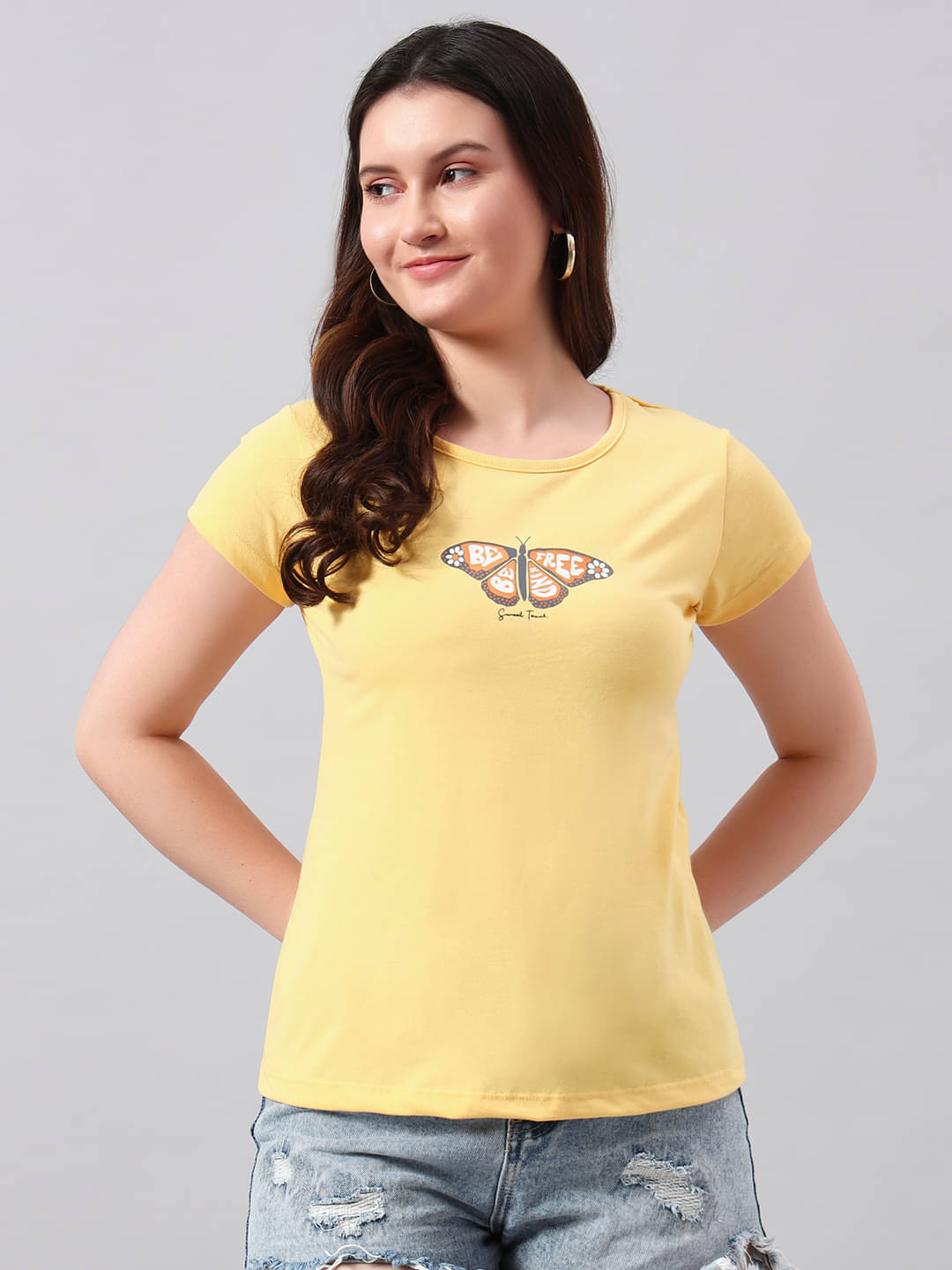 Sweet Touch Women's Cotton Blend Regular Top ( Yellow )     			Sweet Touch Women's Cotton Blend Regular Top ( Yellow )