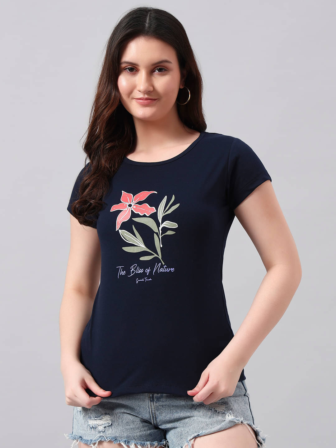     			Sweet Touch Women's Cotton Blend Regular Top ( Navy Blue )