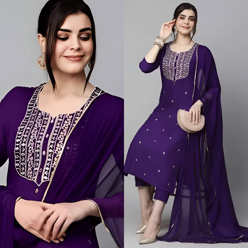     			TEXPA FASHION Women Rayon Embroidered A-line Kurti With Pants ( Purple )