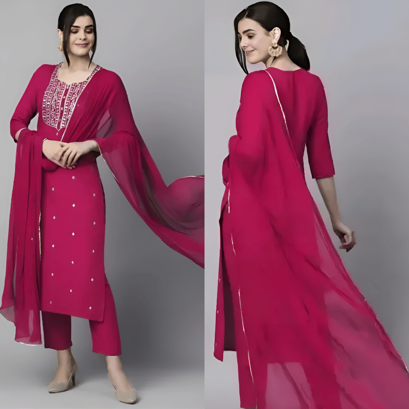     			TEXPA FASHION Women Rayon Embroidered A-line Kurti With Pants ( Pink )