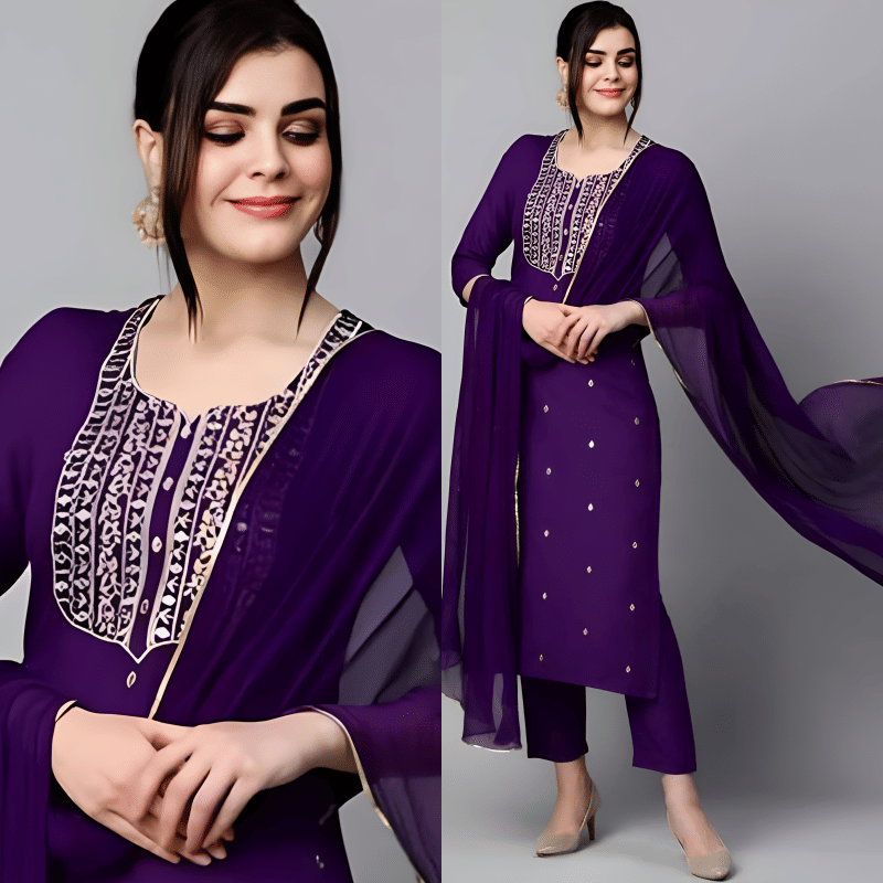 TEXPA FASHION Women Rayon Embroidered A-line Kurti With Pants ( Purple ) TEXPA FASHION Women Rayon Embroidered A-line Kurti With Pants ( Purple )