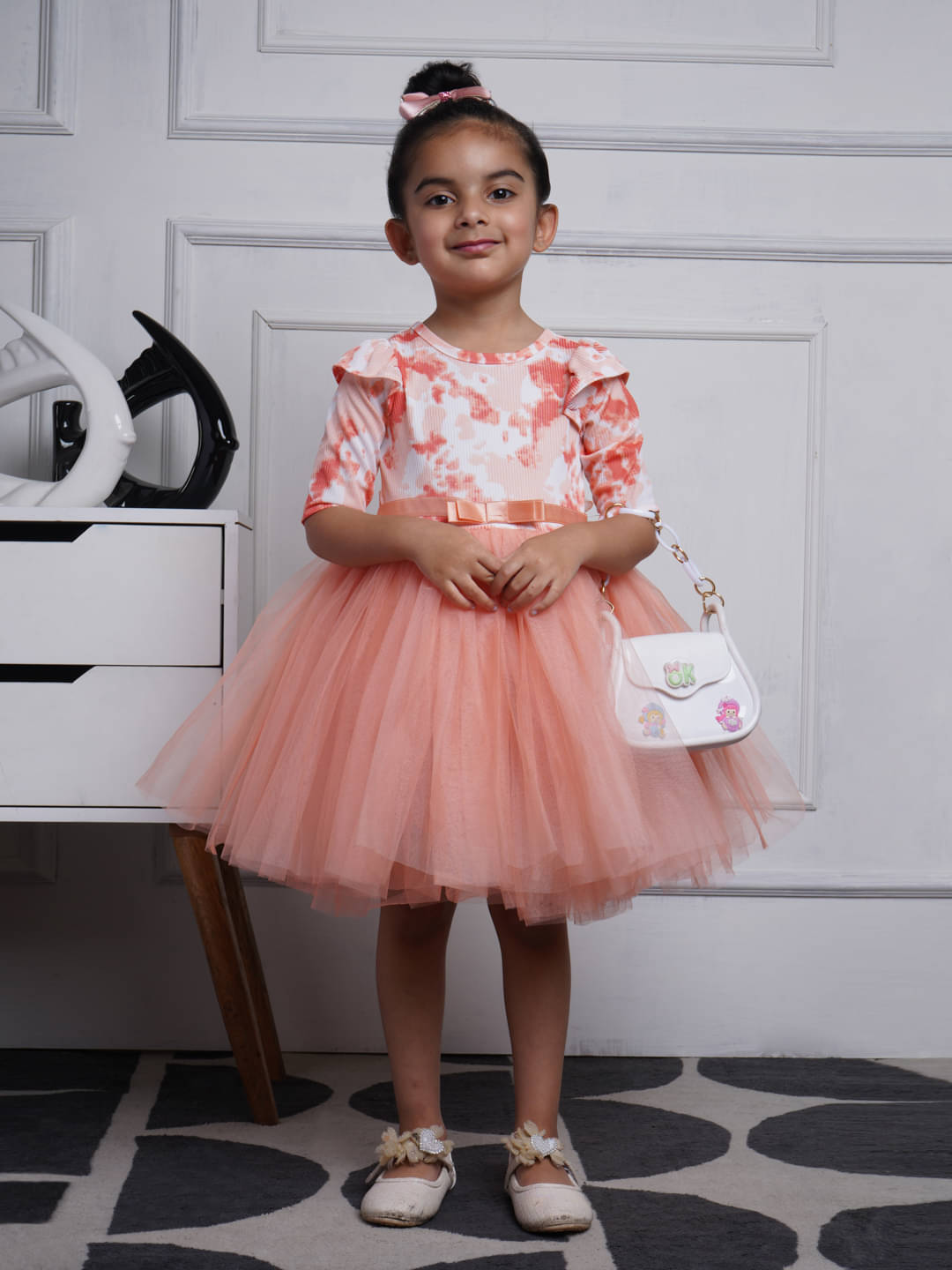     			Toy Balloon Kids Net Dress For Girls ( Pack of 1 , Peach )