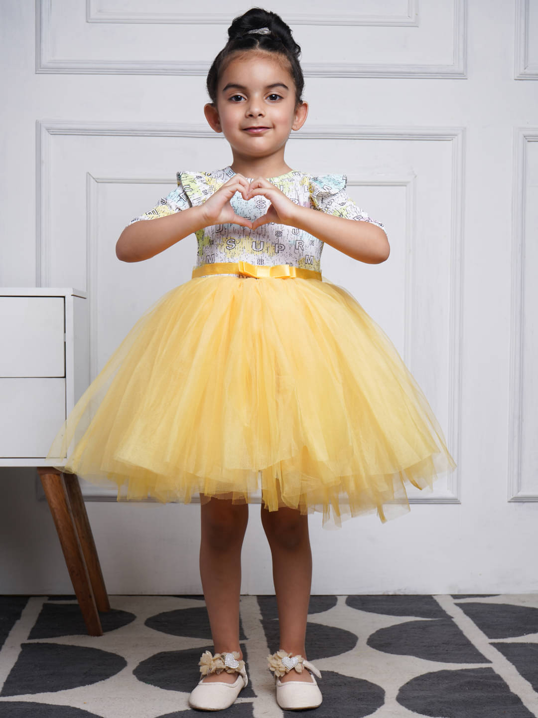     			Toy Balloon Kids Net Dress For Girls ( Pack of 1 , Yellow )