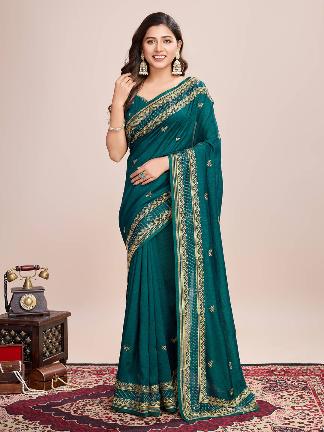 Varni Fabrics Art Silk Embellished Banarasi saree With Unstitched Blouse Piece ( Teal ) Varni Fabrics Art Silk Embellished Banarasi saree With Unstitched Blouse Piece ( Teal )
