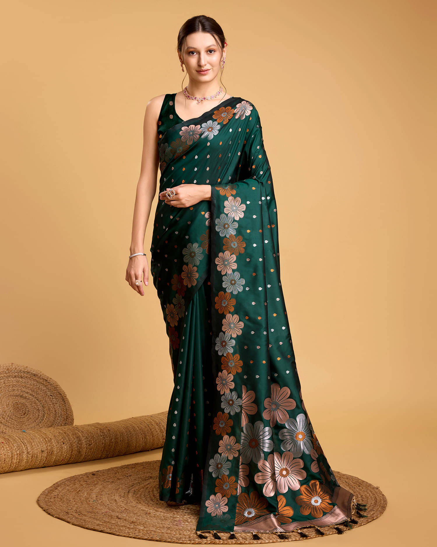 Varni Fabrics Art Silk Printed Banarasi saree With Unstitched Blouse Piece ( Green ) Varni Fabrics Art Silk Printed Banarasi saree With Unstitched Blouse Piece ( Green )