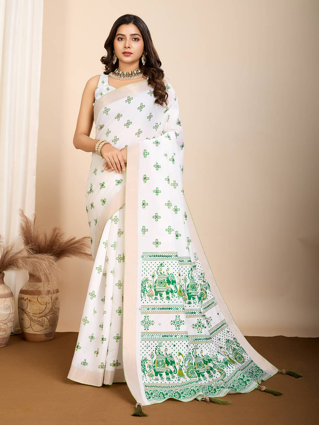 Varni Fabrics Cotton Blend Printed Kota Doria Saree With Unstitched Blouse Piece ( Green ) Varni Fabrics Cotton Blend Printed Kota Doria Saree With Unstitched Blouse Piece ( Green )