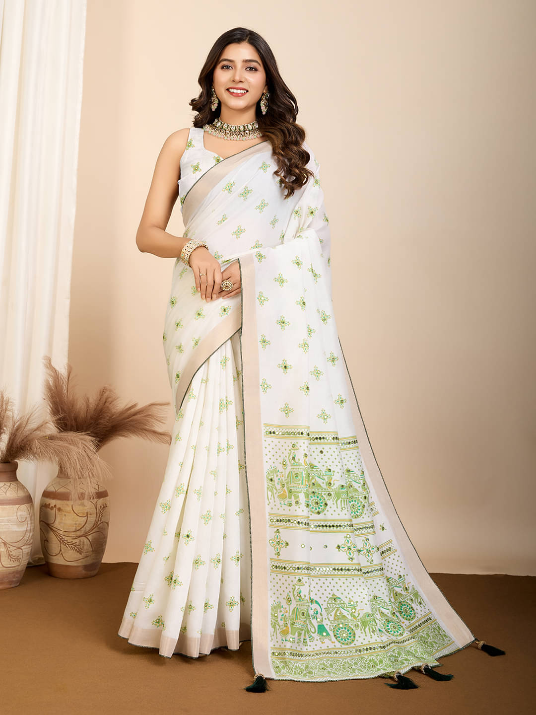 Varni Fabrics Cotton Blend Printed Kota Doria Saree With Unstitched Blouse Piece ( Green ) Varni Fabrics Cotton Blend Printed Kota Doria Saree With Unstitched Blouse Piece ( Green )